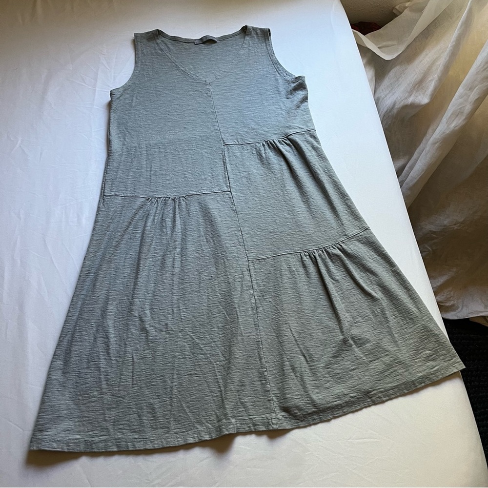 CUT LOOSE heather grey ruched patchwork detail knit sleeveless mini dress